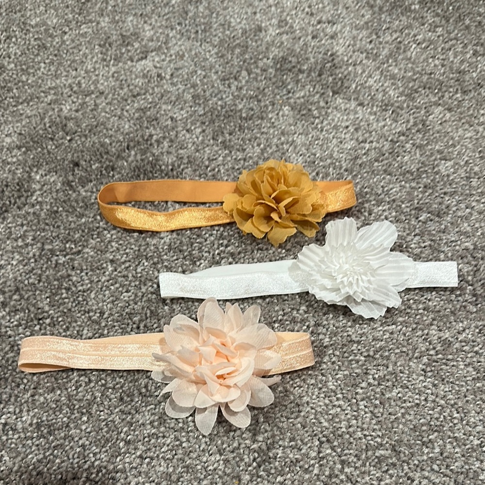 Set of 3 Baby headbands - Gold, White, and Pink. Never worn